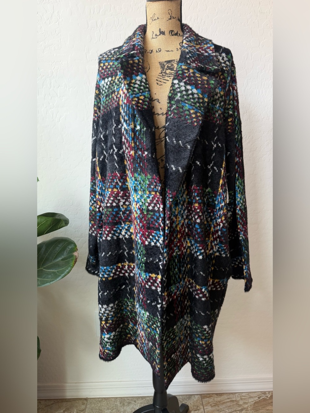 NWT Liverpool Los Angeles Black Multi Plaid Open Front Sweater Coat Size 2X
